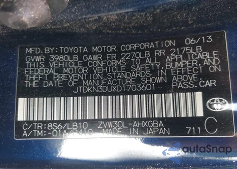 2013 Toyota Prius Four z USA, uszkodzony, nr VIN JTDKN3DUXD1703601